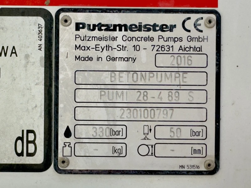 Бетон помпа Mercedes-Benz PUMI Putzmeister 28m., снимка 14 - Индустриална техника - 47877097