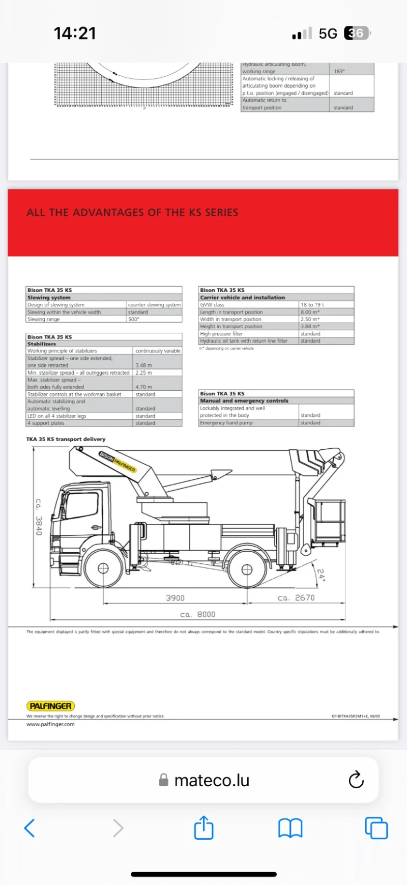 Автовишка Друга марка Palfinger Bison 35 TKA, снимка 16 - Индустриална техника - 53015294