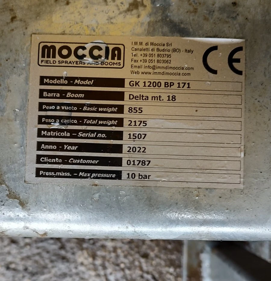 Пръскачка Moccia GK1200, снимка 7 - Селскостопанска техника - 54716829