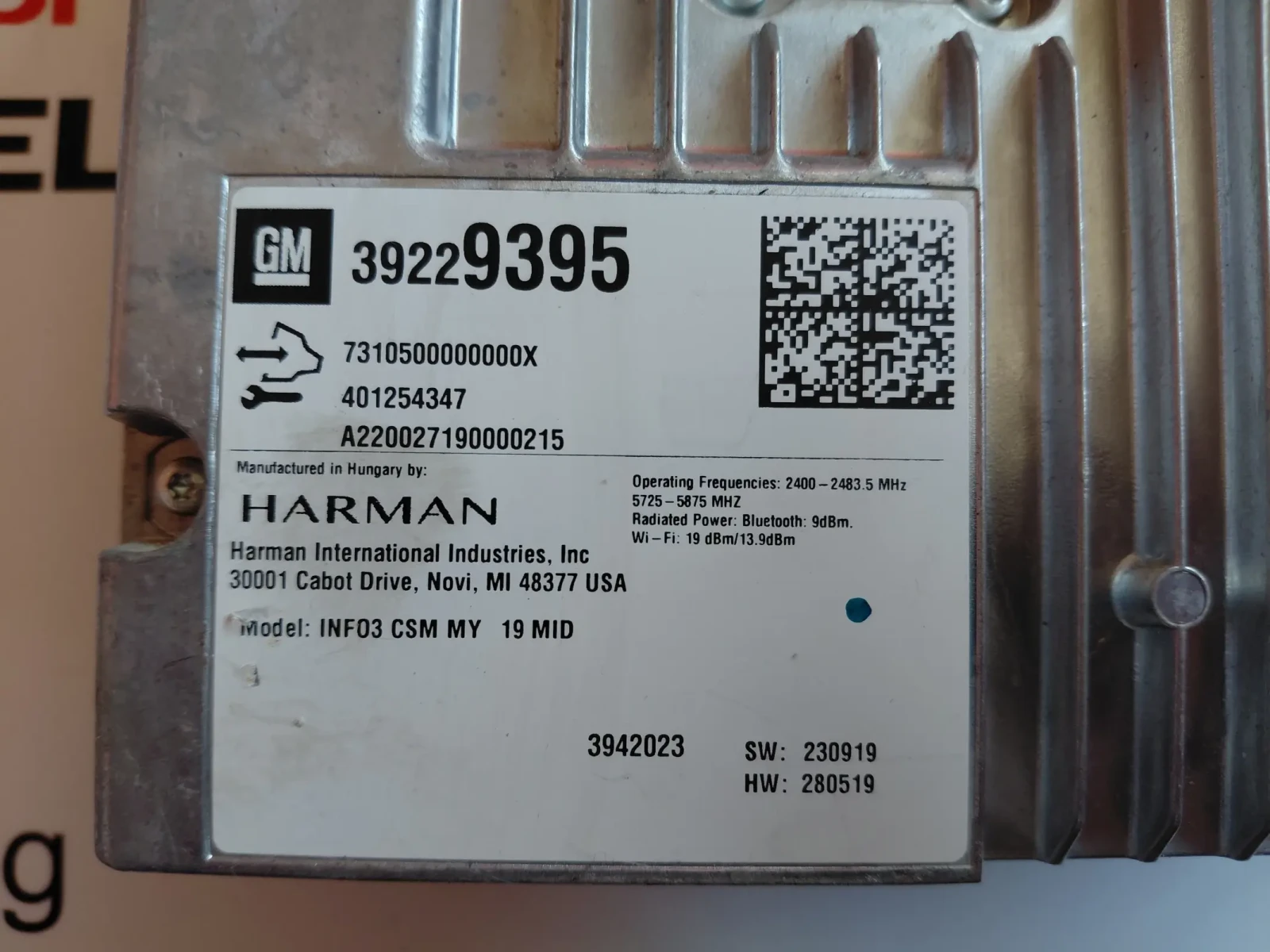 39229395 Радио/CD/DVD/GPS главно устройство за Opel Astra K  HARMAN 401254347 GM3922939  , снимка 2 - Части - 53734504