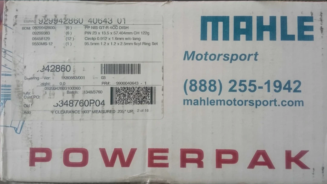 Комплект нови бутала за Nissan GT-R 3.8L V6 DOHC 24V от 2009-2017 г., снимка 5 - Части - 55992888
