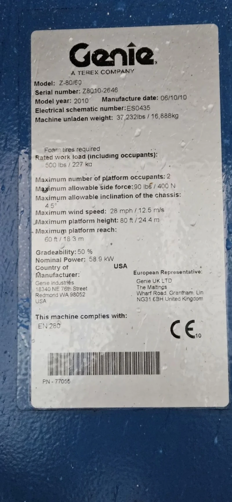 Автовишка Друга марка Genie Z80/60 4x4x4  26 метра , снимка 10 - Индустриална техника - 52282404