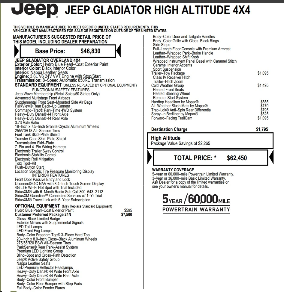 Jeep Gladiator High Altitude V6 4x4* BlindSpot* Nappa* Без ръжда, снимка 17 - Автомобили и джипове - 55559032