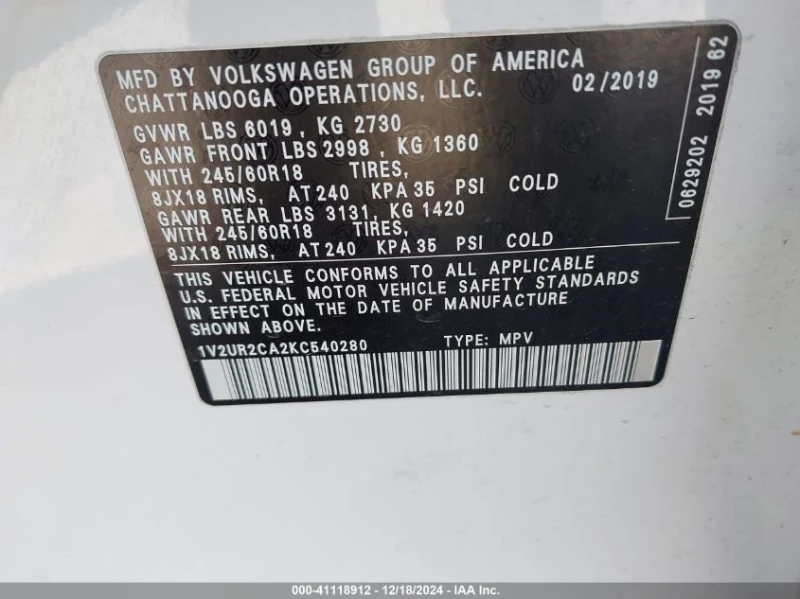 VW Atlas 3.6L V-6 DI, DOHC, VVT, 276HP All Wheel Drive, снимка 15 - Автомобили и джипове - 49046114