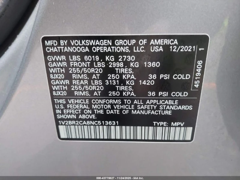 VW Atlas 3.6L V-6 DI, DOHC, VVT, 276HP All Wheel Drive, снимка 14 - Автомобили и джипове - 53458771